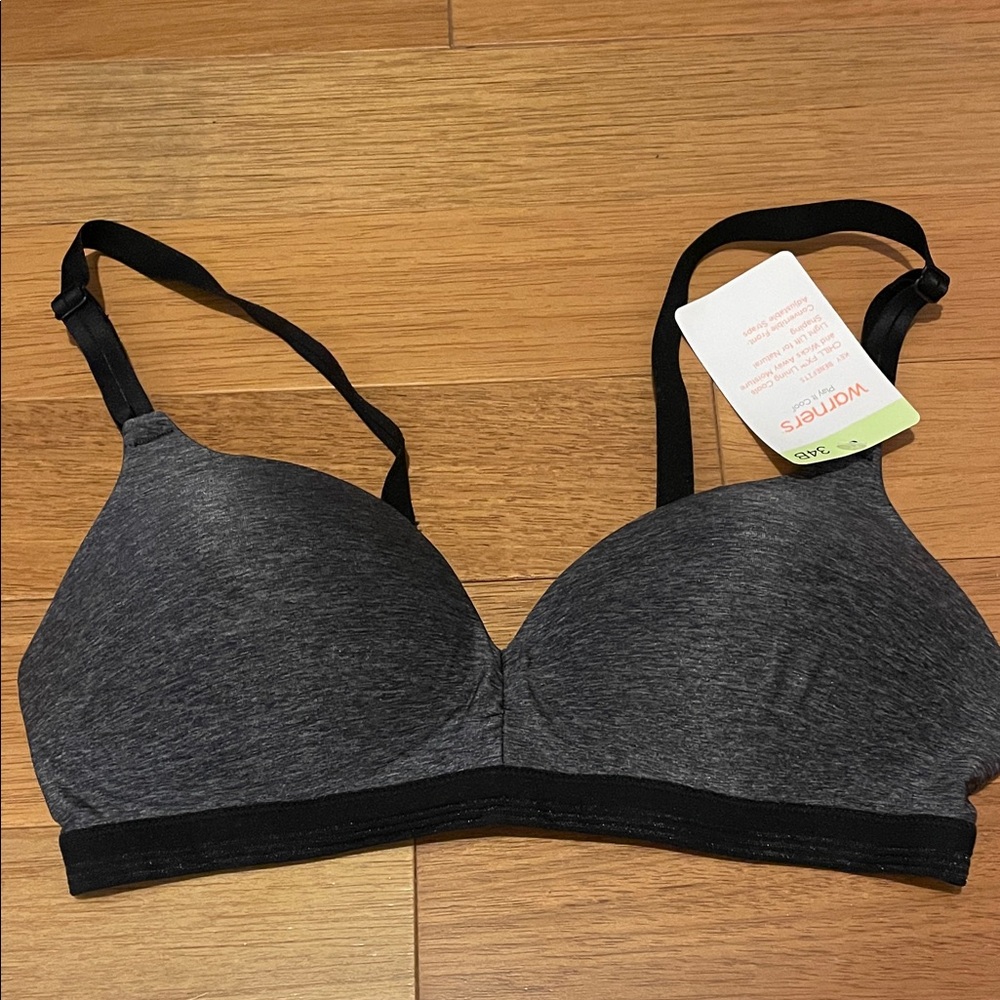 Warner's Play it Cool Charcoal Gray Convertible Wireless Bra 34B NWT